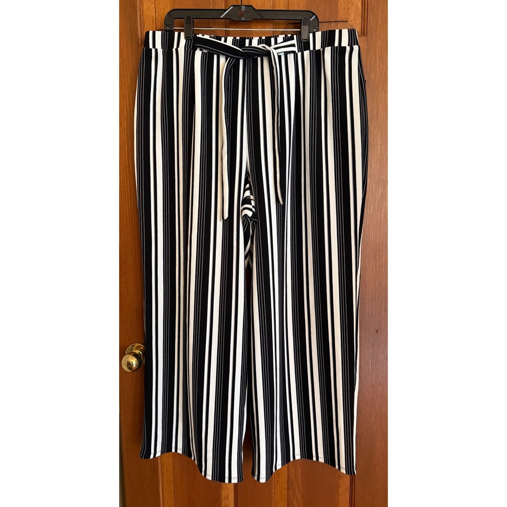 Cato Wide-Leg Resort Pants Womens Size 22-24W Striped Black/White Pull-On Beach